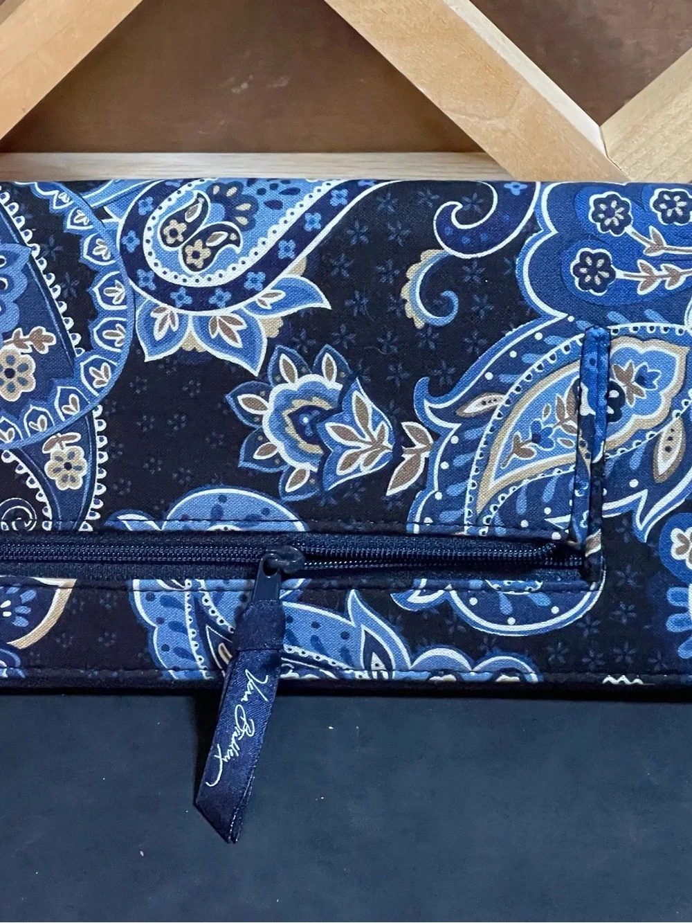 Vera Bradley Blue Paisley Zip-Around Cotton Wallet - Multi Purpose Organizer